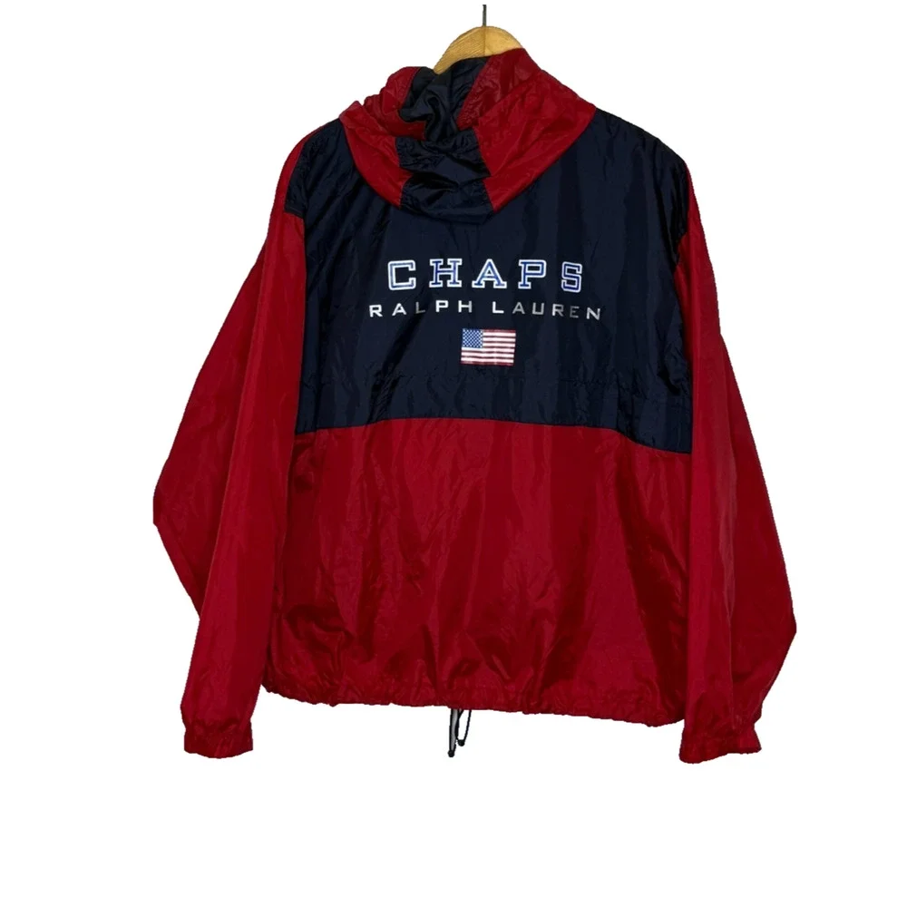 Men's Large Vintage Chaps Ralph Lauren Red Polyester Zip Windbreaker